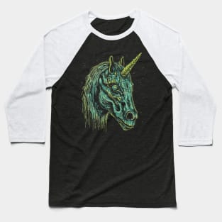 Vintage Zombie Unicorn Head Illustration - Macabre Fantasy Art Baseball T-Shirt